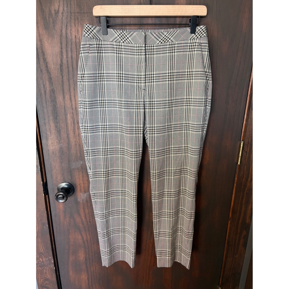 HM Women Black White Glen Plaid Ankle Dress Pants Size 8 Stretch Slim Trousers